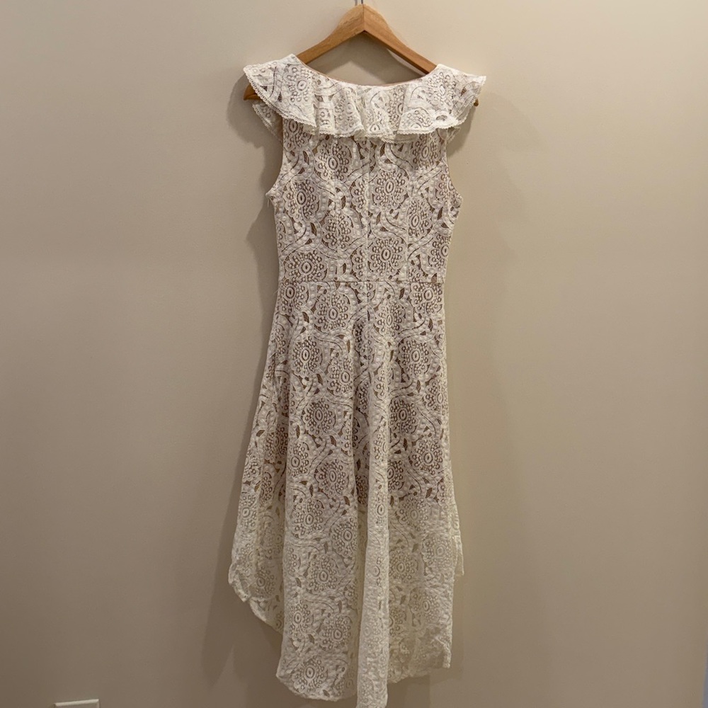 Aqua White Lace High-Low Ruffle Dress - Picture 3 of 4
